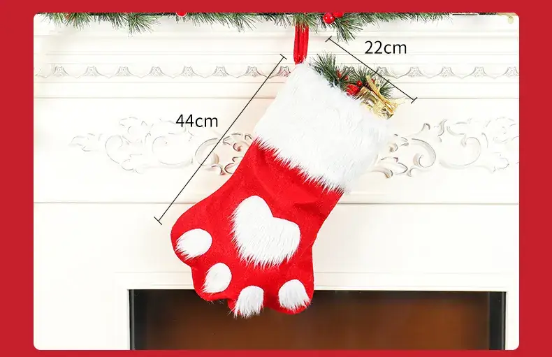 Red Dog Paw Christmas Socks with Fur Trim — feature 8