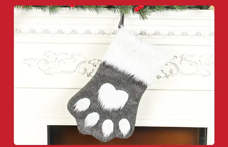 Red Dog Paw Christmas Socks with Fur Trim — feature 9