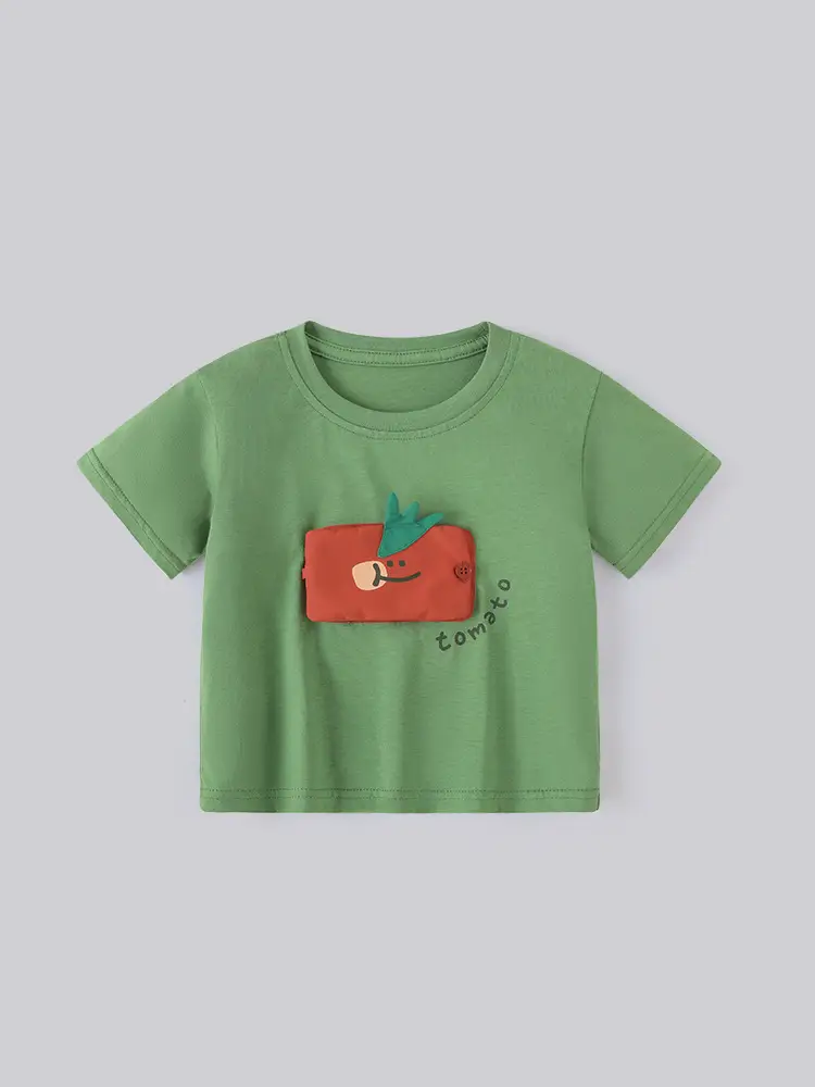 Boy's Green Korean Fruit Letter T-Shirt Short Sleeve - Image 2