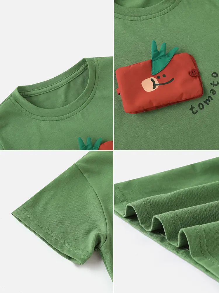 Boy's Green Korean Fruit Letter T-Shirt Short Sleeve - Image 5