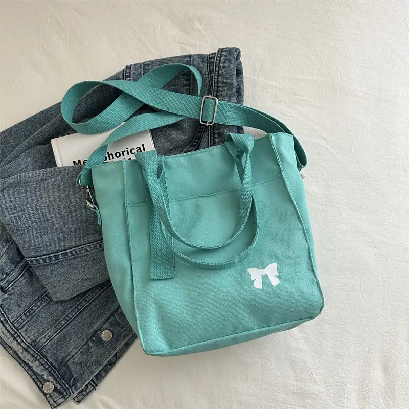Women Canvas Shoulder Bag Teal Large Capacity - Image 4