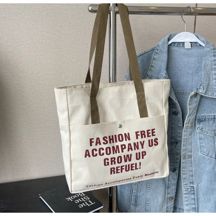 Women Canvas Tote Bag Large Capacity Retro College Student Shoulder Bag - Image 4