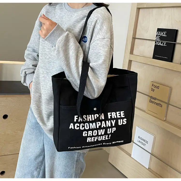 Women Canvas Tote Bag Large Capacity Retro College Student Shoulder Bag - Image 6