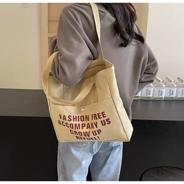 Women Canvas Tote Bag Large Capacity Retro College Student Shoulder Bag - Image 7