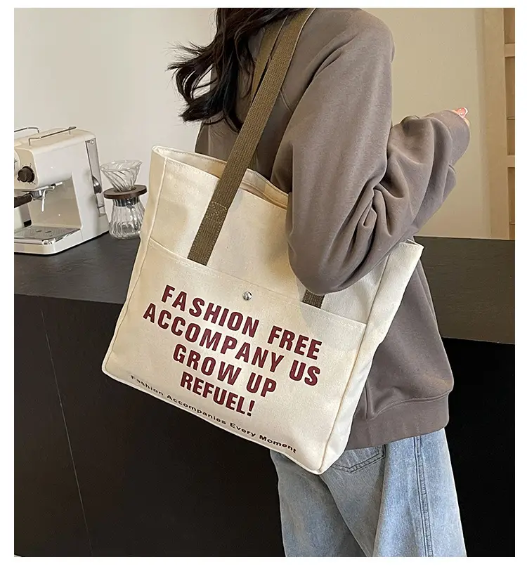 Women Canvas Tote Bag Large Capacity Retro College Student Shoulder Bag — feature 2