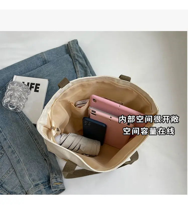 Women Canvas Tote Bag Large Capacity Retro College Student Shoulder Bag — feature 8
