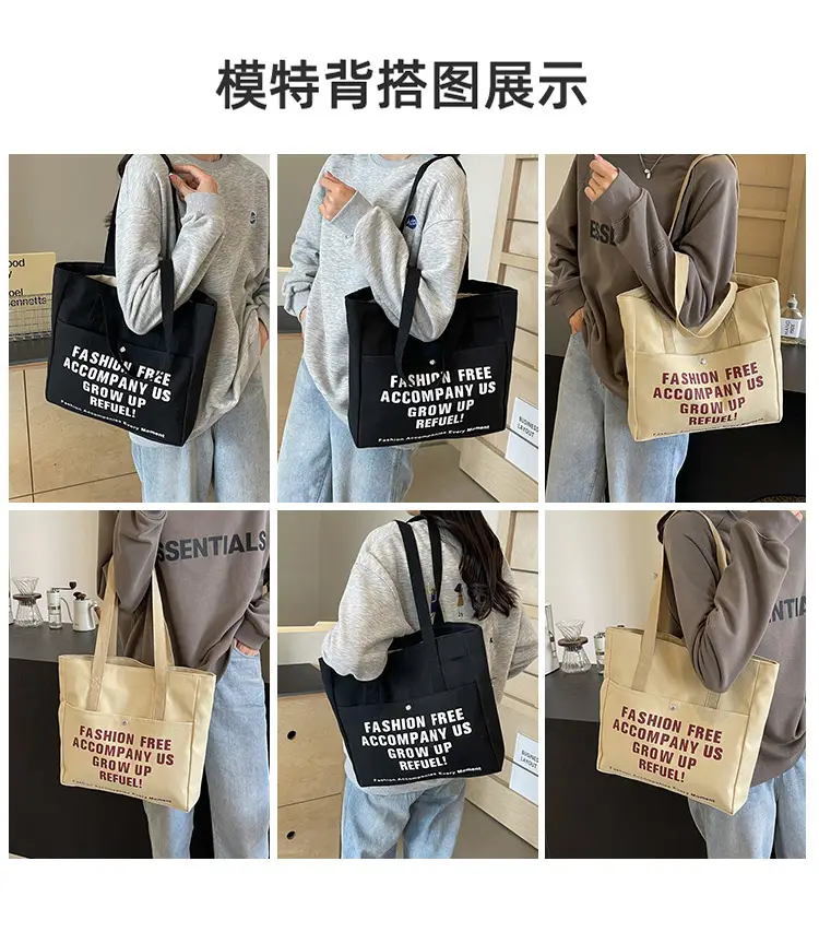 Women Canvas Tote Bag Large Capacity Retro College Student Shoulder Bag — feature 9