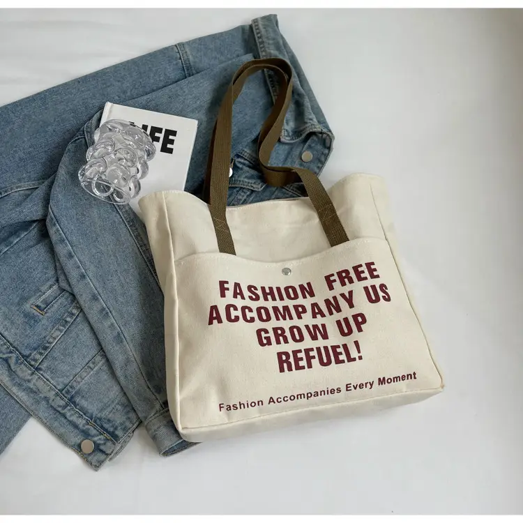 Women Canvas Tote Bag Large Capacity Retro College Student Shoulder Bag - Image 2