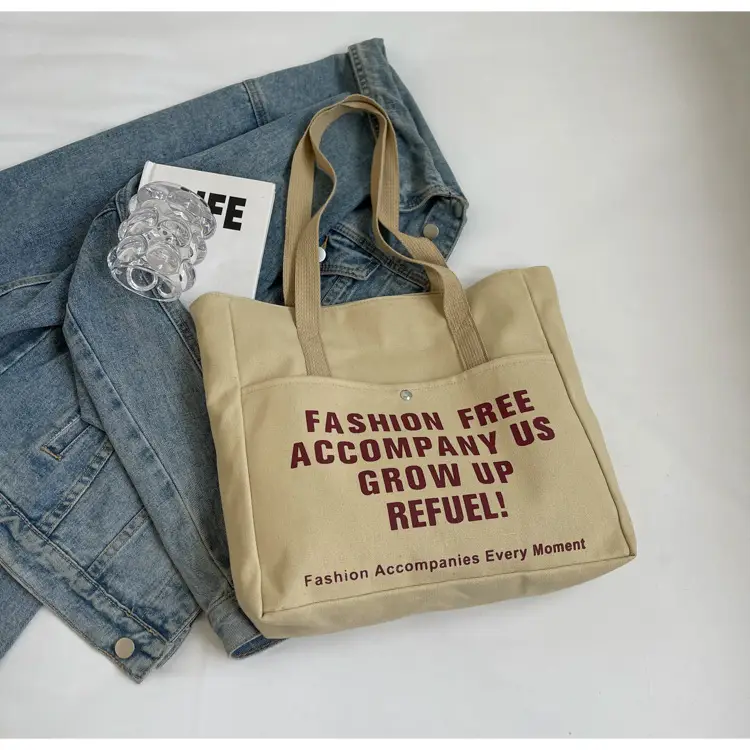 Women Canvas Tote Bag Large Capacity Retro College Student Shoulder Bag - Image 3