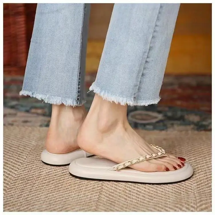Women's Leather Chain Flip-Flops Summer 2024 - Image 4