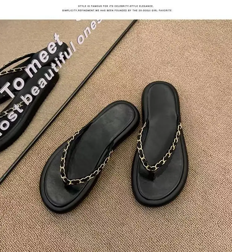 Women's Leather Chain Flip-Flops Summer 2024 — feature 11
