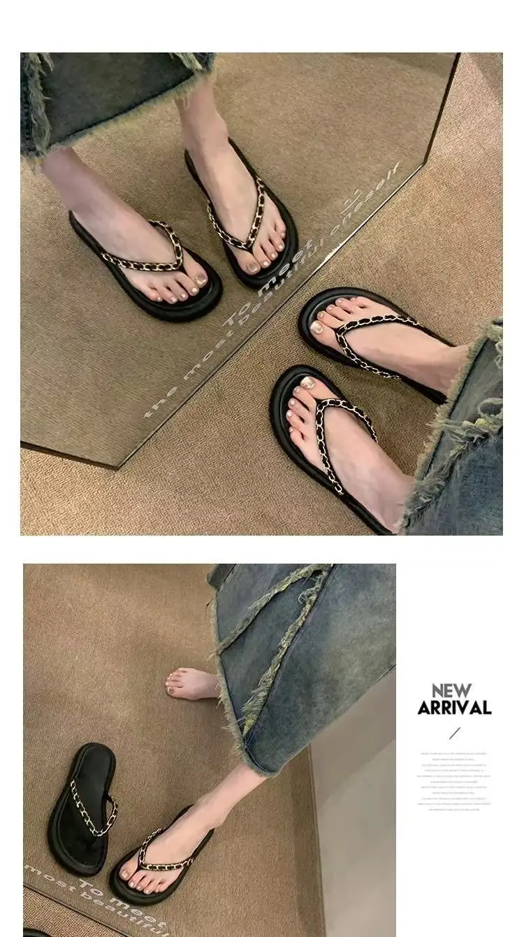 Women's Leather Chain Flip-Flops Summer 2024 — feature 3