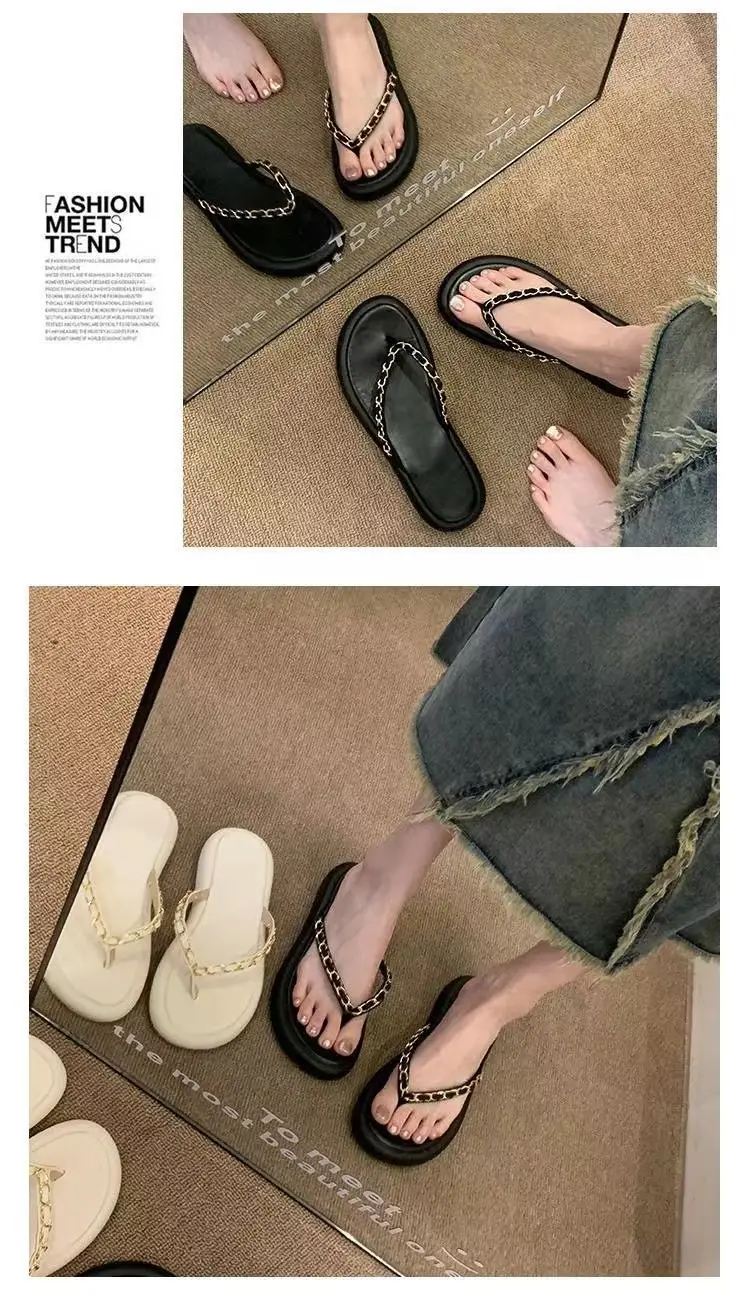 Women's Leather Chain Flip-Flops Summer 2024 — feature 4