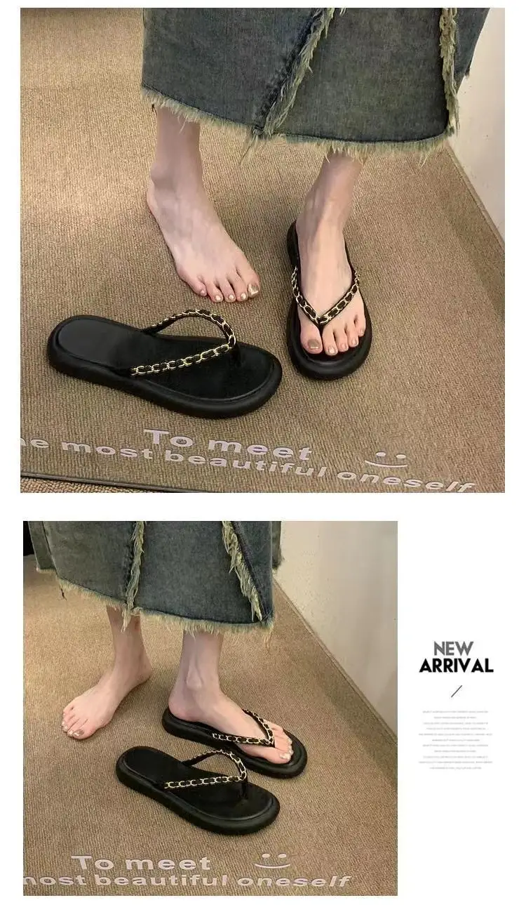 Women's Leather Chain Flip-Flops Summer 2024 — feature 6