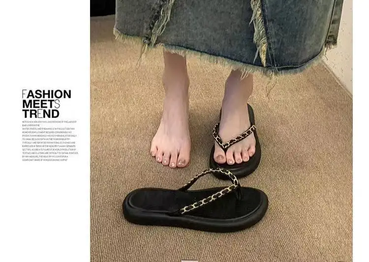 Women's Leather Chain Flip-Flops Summer 2024 — feature 7