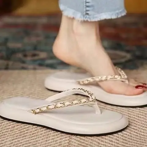 Women's Leather Chain Flip-Flops Summer 2024 - Image 2
