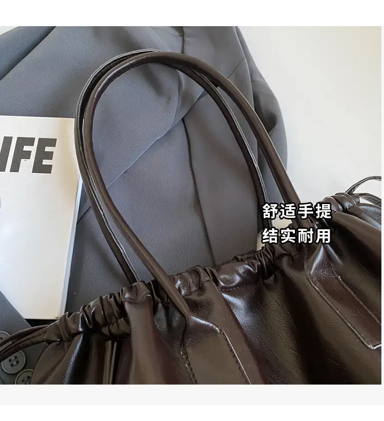 Women's Black Drawstring Shoulder Bag 2024 New — feature 3