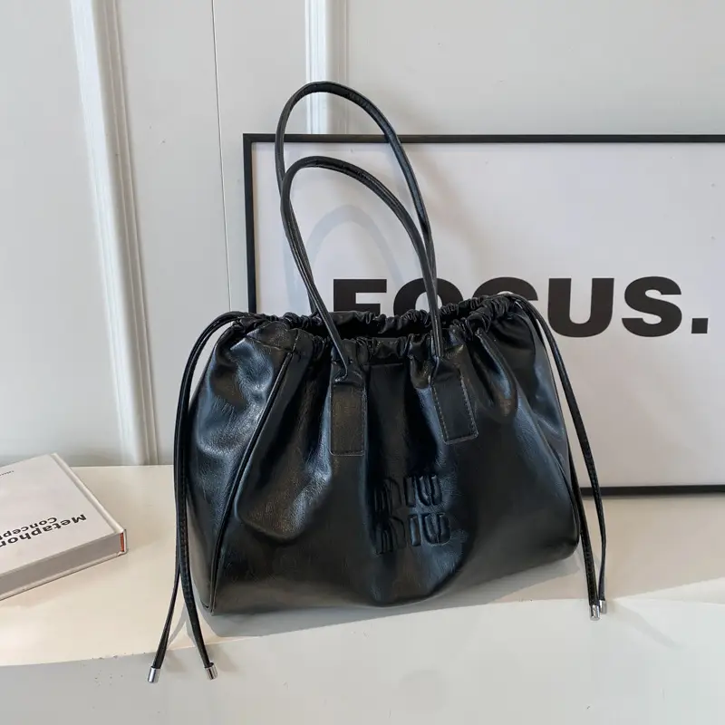 Women's Black Drawstring Shoulder Bag 2024 New - Image 3