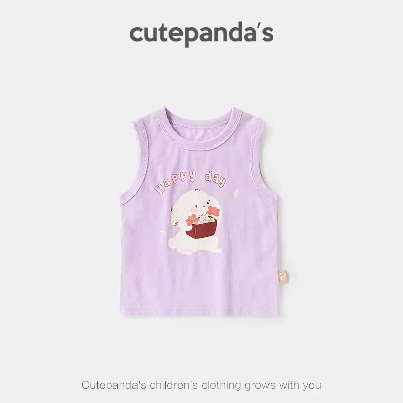 Baby Sleeveless T-Shirt Blue Cutepanda Print