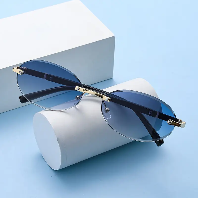 Cut Edge Oval Sunglasses Purple Gold Frame 2024 - Image 10