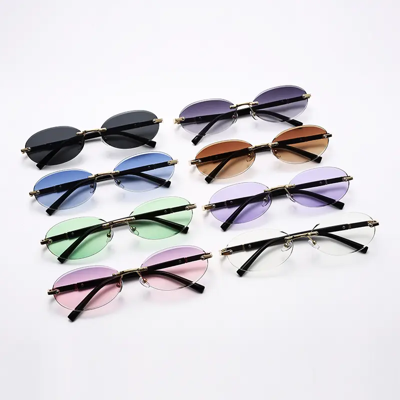 Cut Edge Oval Sunglasses Purple Gold Frame 2024 - Image 11