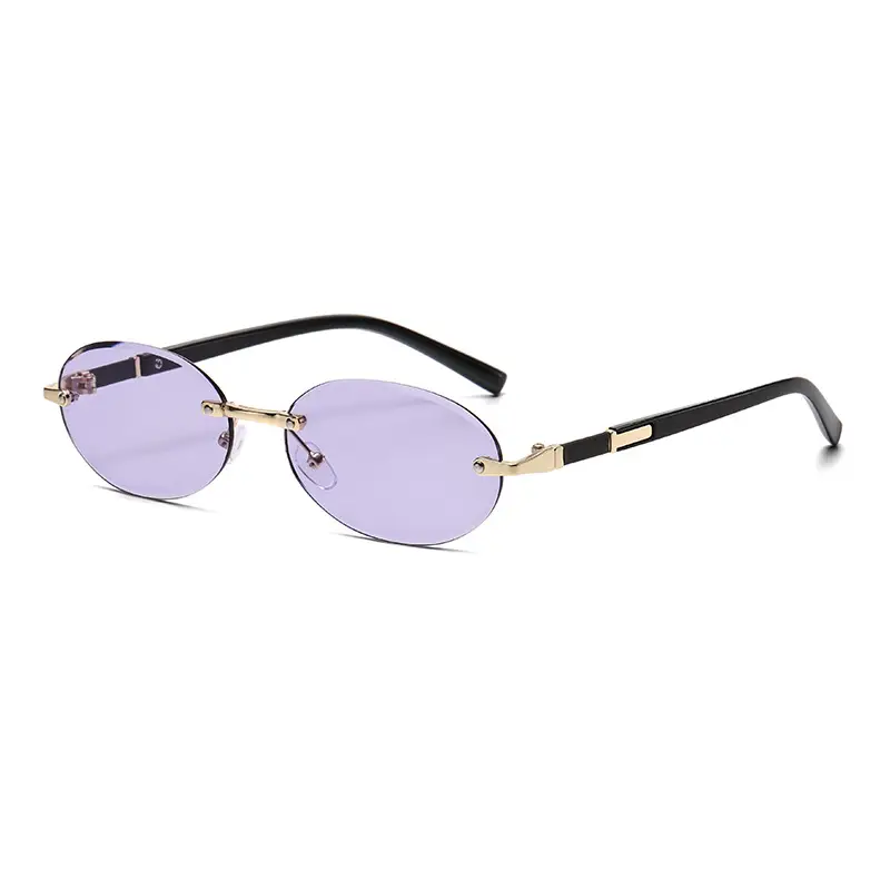 Cut Edge Oval Sunglasses Purple Gold Frame 2024 - Image 3