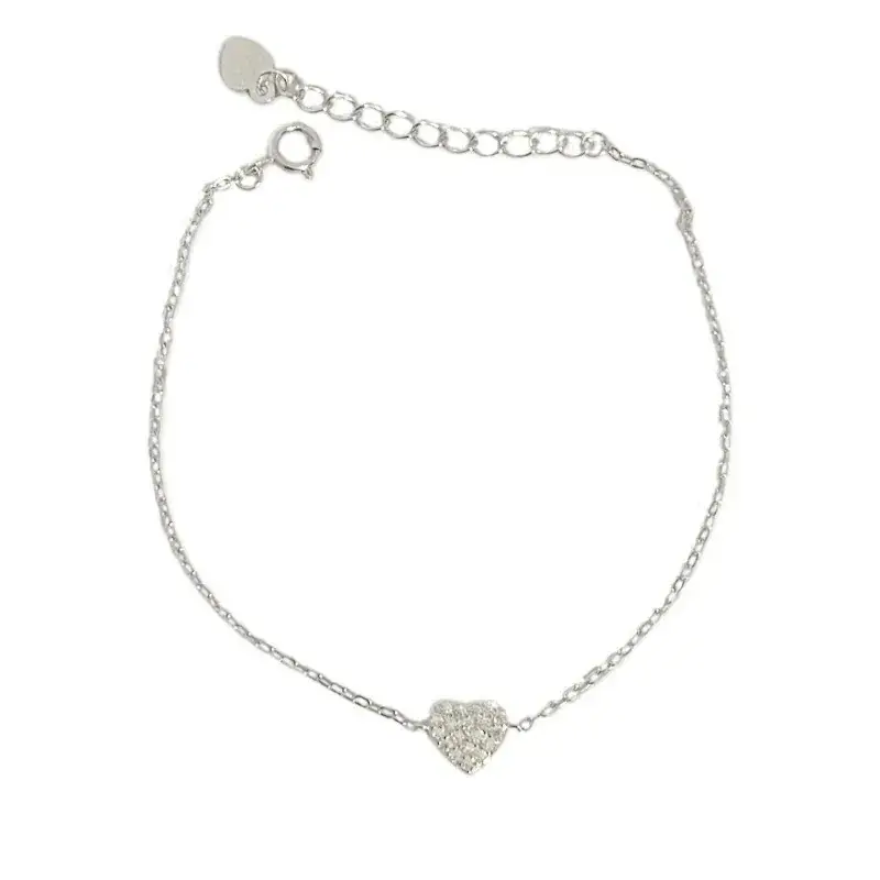 925 Silver Plated Zircon Heart Adjustable Bracelet