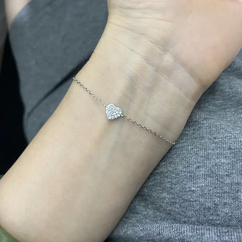 925 Silver Plated Zircon Heart Adjustable Bracelet — feature 3