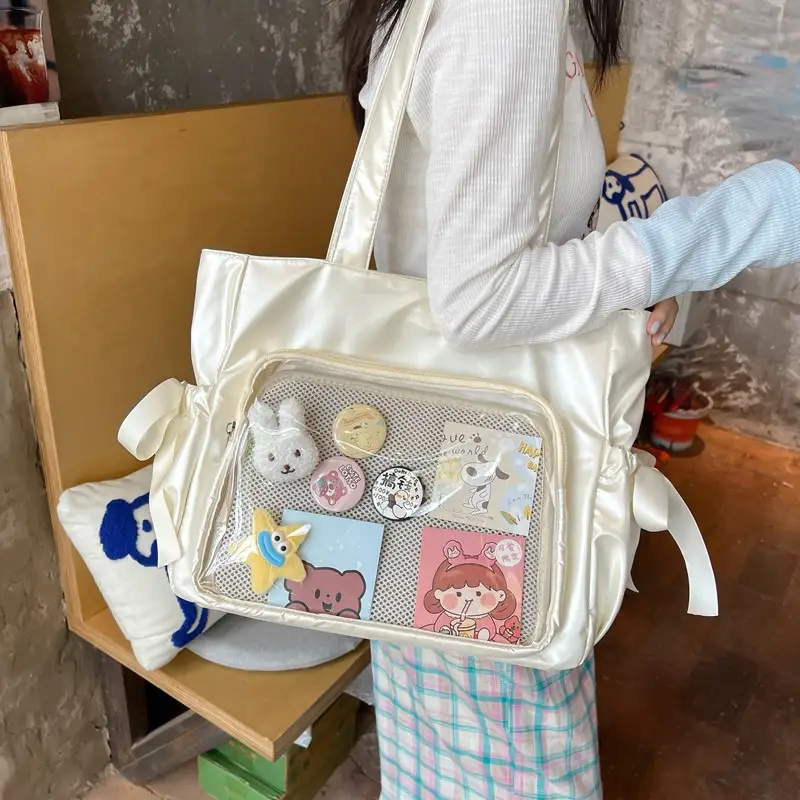 Japanese Ballet Style Puffy Tote Bag for Girls Black