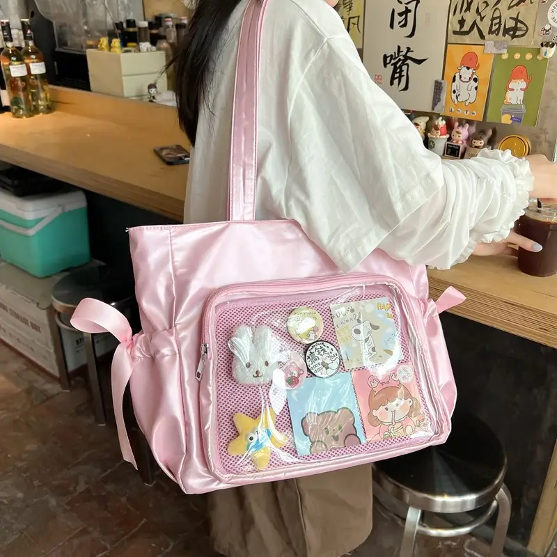Japanese Ballet Style Puffy Tote Bag for Girls Black