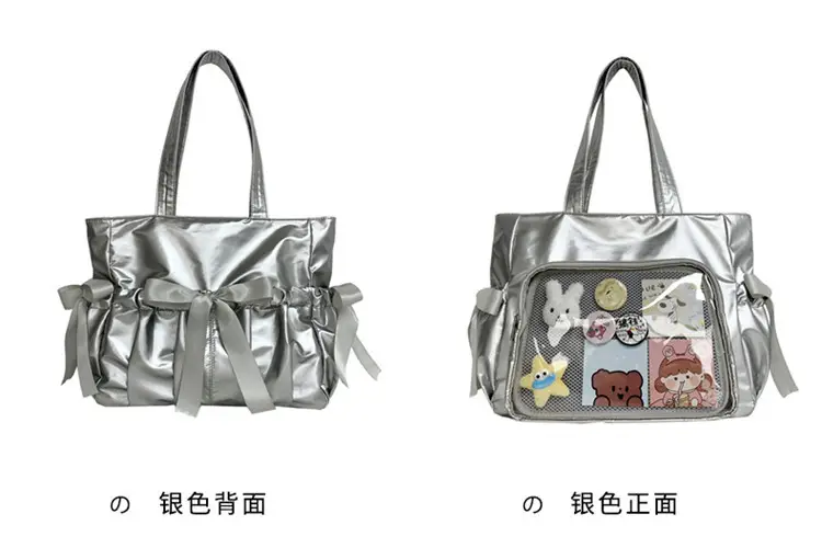 Japanese Ballet Style Puffy Tote Bag for Girls Black — feature 13