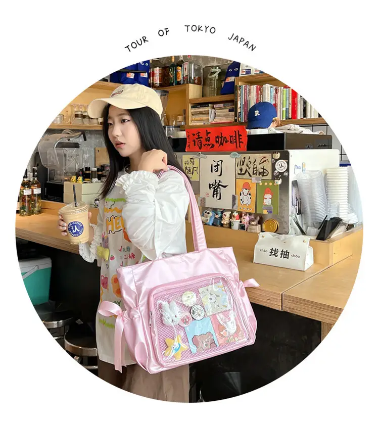 Japanese Ballet Style Puffy Tote Bag for Girls Black — feature 14