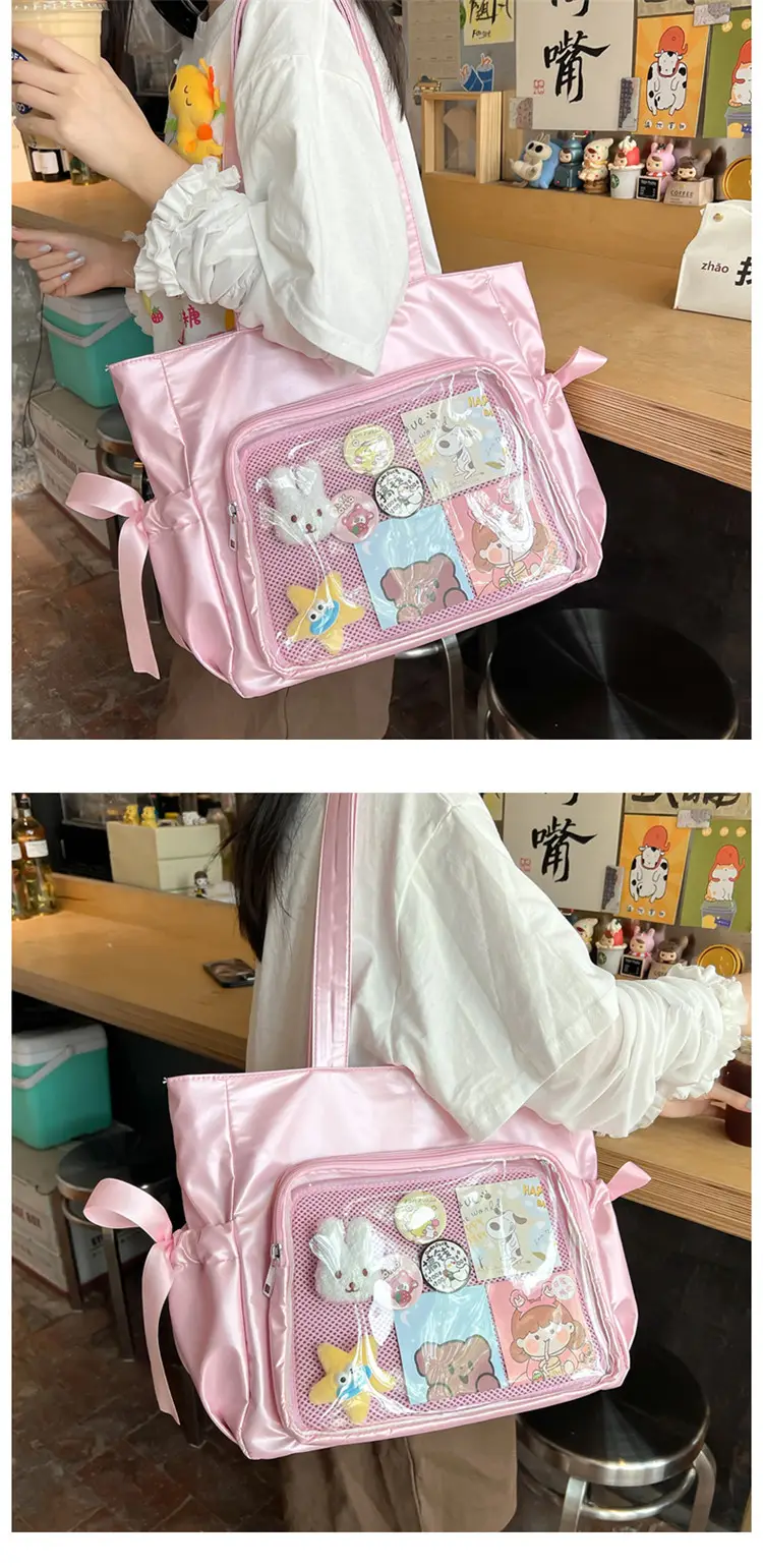 Japanese Ballet Style Puffy Tote Bag for Girls Black — feature 16