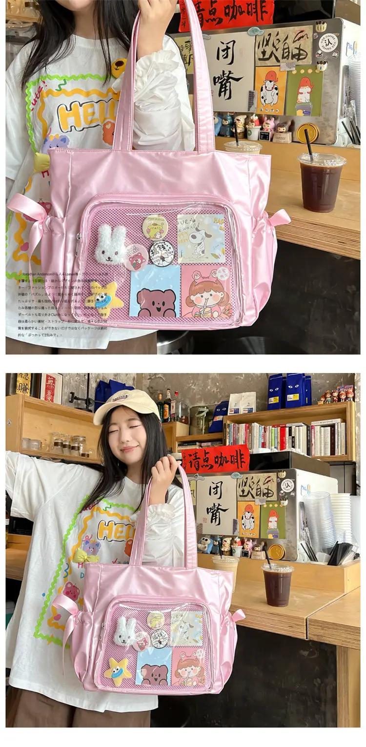 Japanese Ballet Style Puffy Tote Bag for Girls Black — feature 18