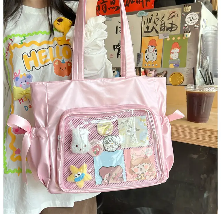 Japanese Ballet Style Puffy Tote Bag for Girls Black — feature 19