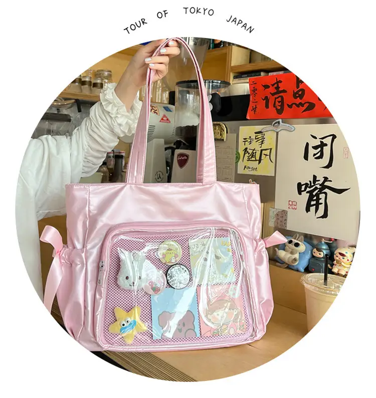 Japanese Ballet Style Puffy Tote Bag for Girls Black — feature 20
