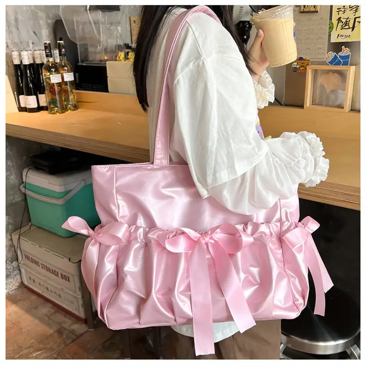 Japanese Ballet Style Puffy Tote Bag for Girls Black — feature 22
