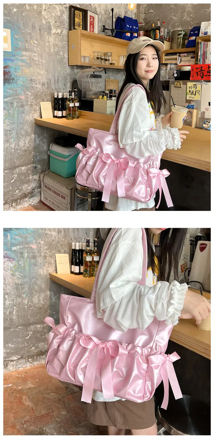 Japanese Ballet Style Puffy Tote Bag for Girls Black — feature 23