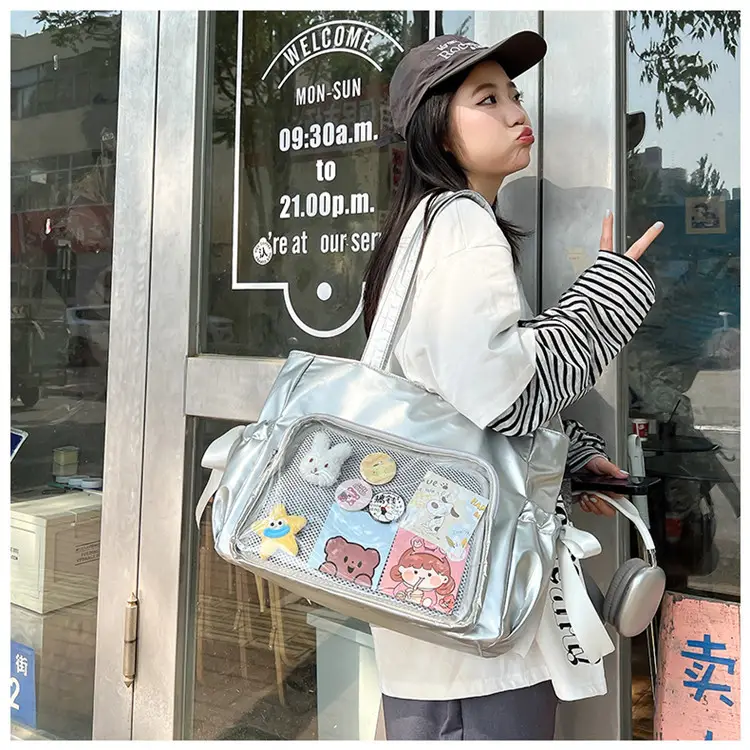 Japanese Ballet Style Puffy Tote Bag for Girls Black — feature 24