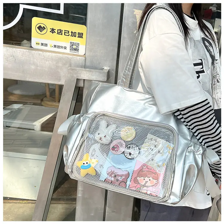 Japanese Ballet Style Puffy Tote Bag for Girls Black — feature 25