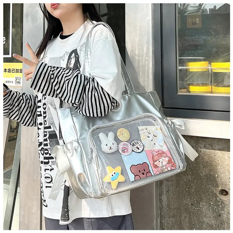 Japanese Ballet Style Puffy Tote Bag for Girls Black — feature 26