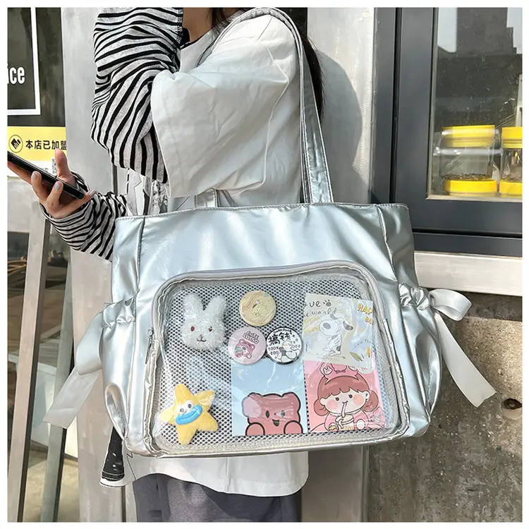 Japanese Ballet Style Puffy Tote Bag for Girls Black — feature 27