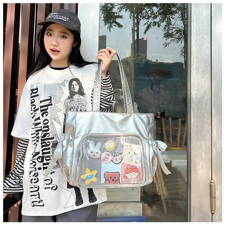 Japanese Ballet Style Puffy Tote Bag for Girls Black — feature 29