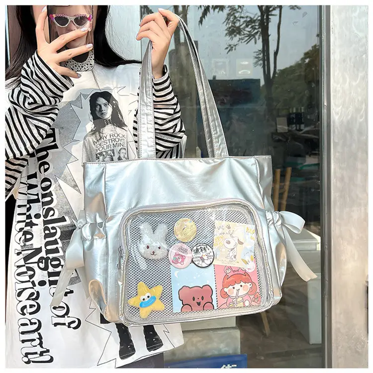 Japanese Ballet Style Puffy Tote Bag for Girls Black — feature 30