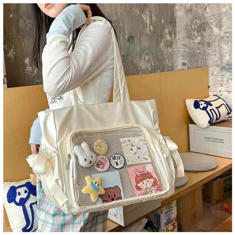 Japanese Ballet Style Puffy Tote Bag for Girls Black — feature 31