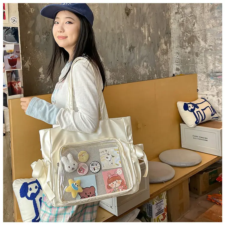 Japanese Ballet Style Puffy Tote Bag for Girls Black — feature 32