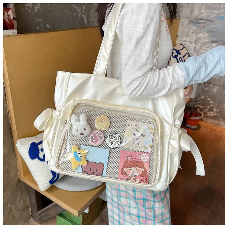 Japanese Ballet Style Puffy Tote Bag for Girls Black — feature 33