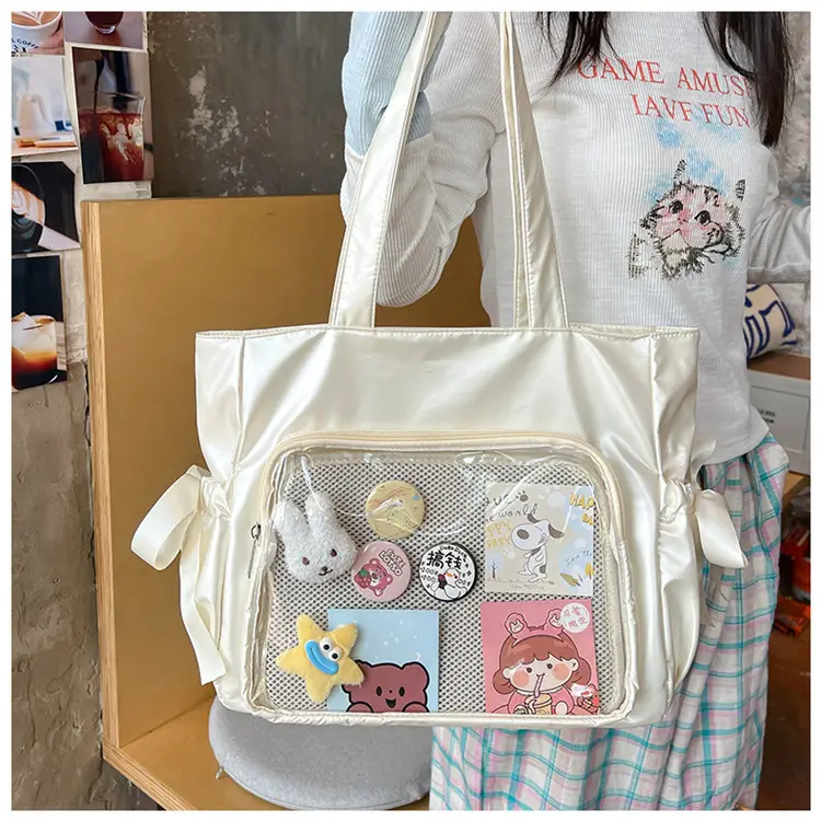 Japanese Ballet Style Puffy Tote Bag for Girls Black — feature 35