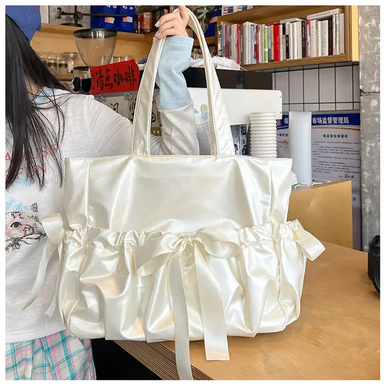 Japanese Ballet Style Puffy Tote Bag for Girls Black — feature 37