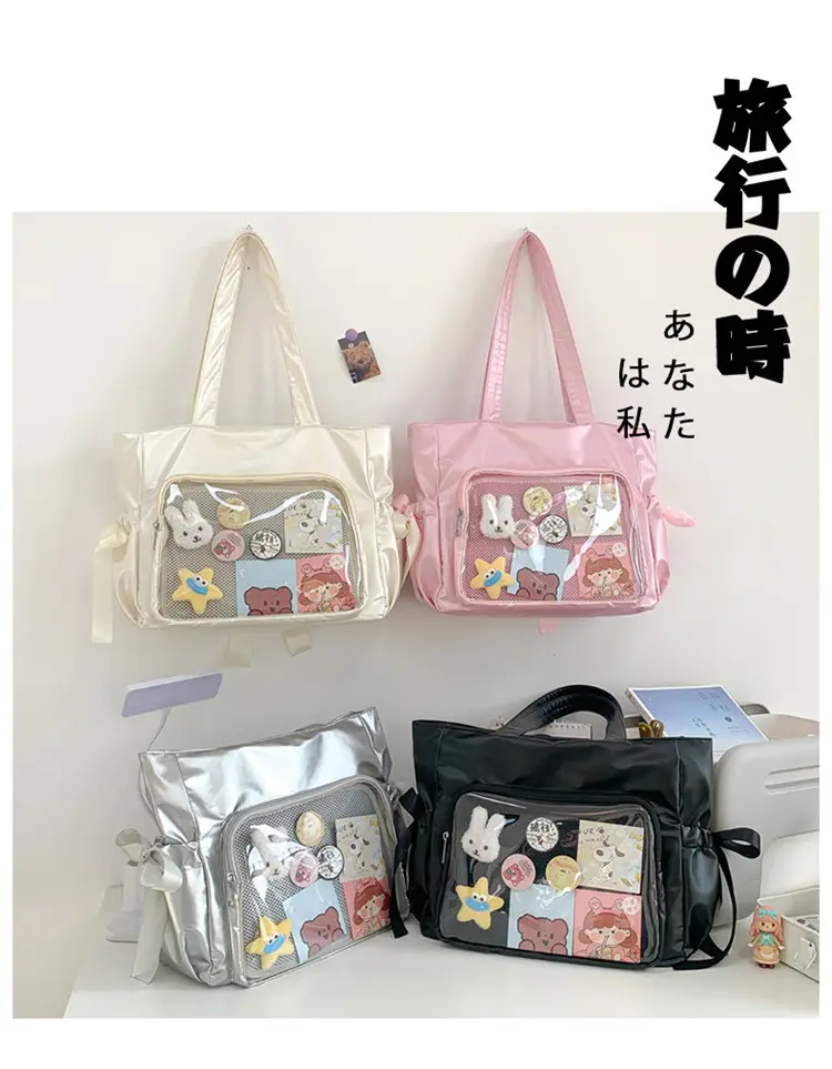 Japanese Ballet Style Puffy Tote Bag for Girls Black — feature 38